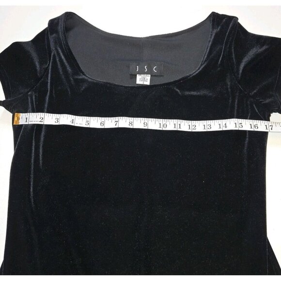 JSC Black Velvet Gown Size 2 Vintage 1990s Formal Side Slit Short Sleeve Classic - Picture 6 of 10